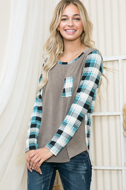 Plaid Print Contrast Pullover
